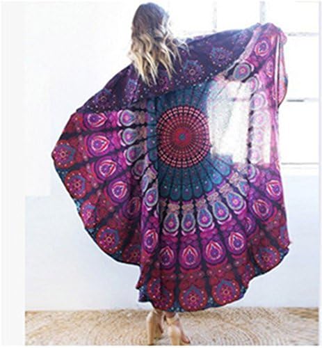 Indian Mandala Round Beach Scarf Tapestry Hippy Boho Gypsy Cotton Tablecloth Beach Towel Round Yoga Mat Women Swimming Sunbath Blanket (4-pic)
