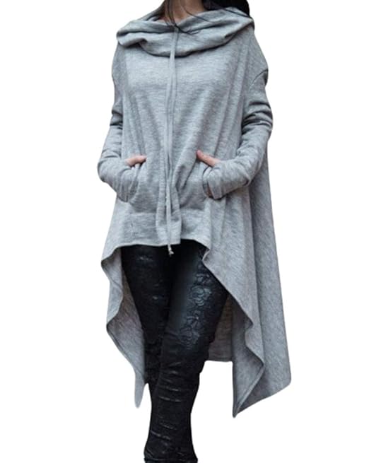 Baijiaye Damen Lange Kapuzenpullover Sweatshirt Kleid Langarm Hoodies Asymmetrisch Pullover Pulli Mit Kapuzen Casual Tunika S