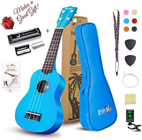 Soprano Ukulele Beginner Pack-21 Inch w/Gig Bag How to Play Songbook Digital Tuner All in One Kit (Blue)