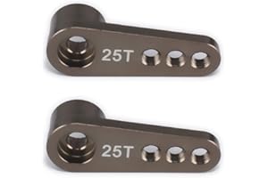 HOBBYCRAWLER Mkighub 2pcs Steering Servo Arm Horn 25T Kits Metal Parts for 1/8 1/10 RC Hobby Model Car/Boat Futaba HSP HPI Wltoys Himoto Redcat Traxxas Axial (Titanium)