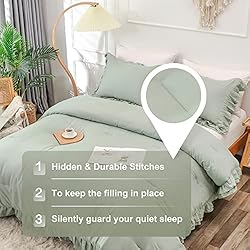 YOZEN Sage Green Double Ruffle Comforter Set King