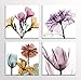 YPY 4 Panels Watercolor Colorful Flowers Wall Art - Multi Color Floral Picture Bedroom Decor - Abstract Elegant Flowers Canvas Painting for Girls Room (12