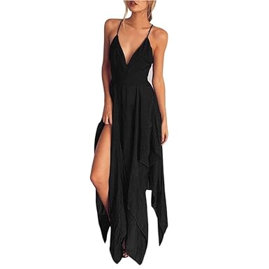 sexy deep v collar strap sleeveless irregular vacation dress