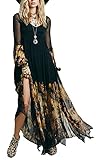 R.Vivimos® Women Chiffon Flower Printing Split Asymmetrical Long Dresses