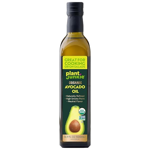 PLANT JUNKIE ORGANIC REFINED AVOCADO OIL, NON-GMO, GLASS BOTTLE, COOKING OIL, KOSHER, KETO AND PALEO DIET FRIENDLY, FRYING, BAKING, AVOCADO OIL, 16.9 FL OZ (500ML)