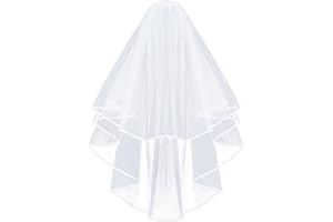 KORTY Wedding Veil,2/3 Tier Ribbon Edge Center Cascade Bridal Veil with Comb for Bachelorette Party