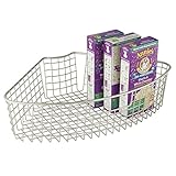 mDesign Lazy Susan Wire Storage Basket with Handle for Kitchen Cabinets, Pantry - 1/4, Satin
