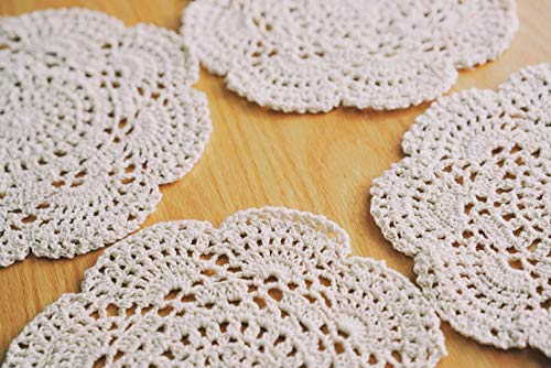 Phantomon 8 Inch Doilies Crochet Round Lace Doilies Cloth Beige Handmade 100% Cotton Crocheted Coasters, Pack of 4