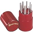Starrett Drive Pin Punch Set with Knurled Grip in Round Red Plastic Box - 4" Length, 1/16", 3/32", 1/8", 5/32", 3/16", 7/32", 1/4", 5/16" Punch Diameter, Set of 8 - S565WB