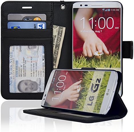 LG G2 Folio PU Leather Wallet Case - Navor (Black)