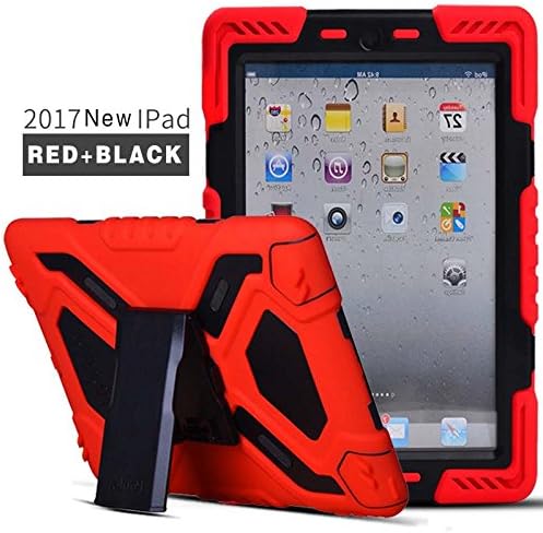 iPad Case iPad 9.7 inch 2018/2017 Case, New Meiya waterproof drop anti-dust limit military heavy cover iPad children's earthquake protection cover for Apple iPad 2017/20180 9.7 inch(Red+Black)
