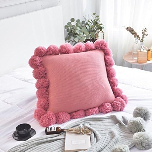kivie Lovely Pompoms Cotton Pillow Covers Ins Popular Kintted Throw Pillow Covers,45 x 45cm (deep pink)