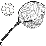 PLUSINNO Fly Fishing Net Fish Landing Net, Trout Bass Net Soft Rubber Mesh Catch Release Net