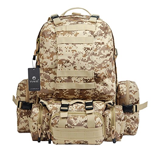 YAAGLE Mens Womens Military Tactical Molle Bag 45L-60L Waterproof 900D Oxford Outdoor Sports Gym Hiking Camping Climbing Travel Backpack 14/15 Inch Laptop Pack Rucksack Black Army Yellow Camouflage
