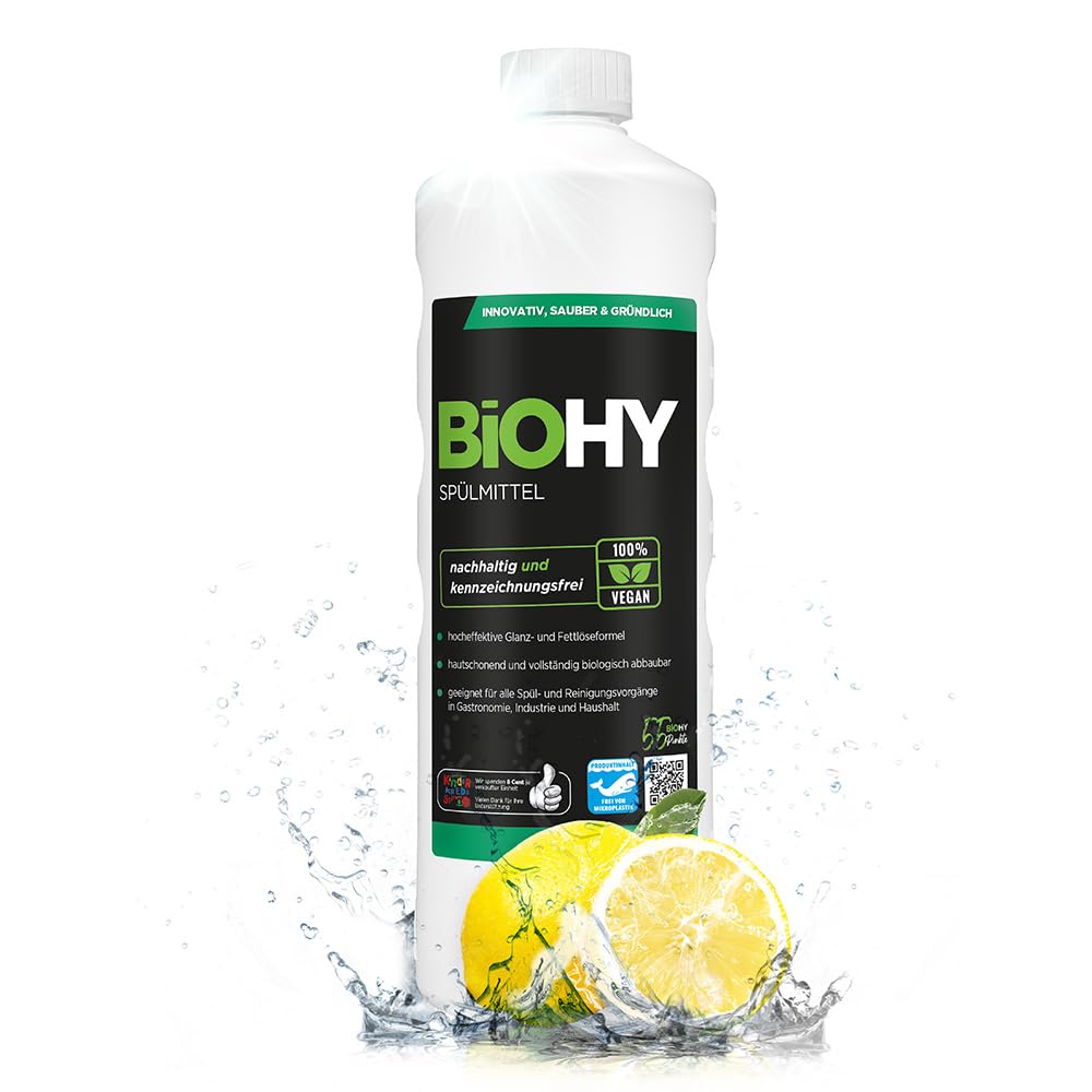 BiOHY Detergent (1l Bottle) | Free of Harmful Chemicals & Biodegradable | Gloss & Fat Dissolving Formula | Suitable for Catering, Industry and Household (Spülmittel)