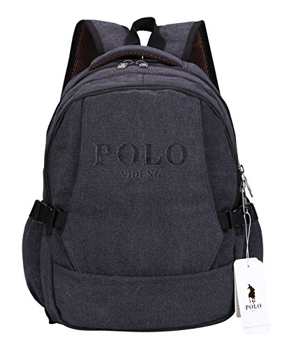 VIDENG POLO Casual Backpack 15 17 Inch Laptop Handbags School Bookbag (Black-BCS)