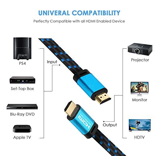 4K HDMI Cable 3.3 FT - (2 PACK) FiveHome HDMI 2.0(4K@60Hz) Ready - 18Gbps - 30 AWG Braided Cord -Supports 4K HDR, 3D, 2160P, 1080P, Ethernet for TV, Monitor, Xbox, PS4/3,Blu-ray Player, HDMI Switcher