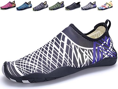 Kitleler Men Women Barefoot Quick-Dry Aqua Water Shoes With Drainage Hole (9 M US Men=9.5 B(M) US Women=EU/FR42, Black White)