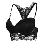 LastFor1 Women's Bras Sexy Embroidered Lace Racerback Thin Cup Bralettes Wirefree Plus Size (XL, Black)