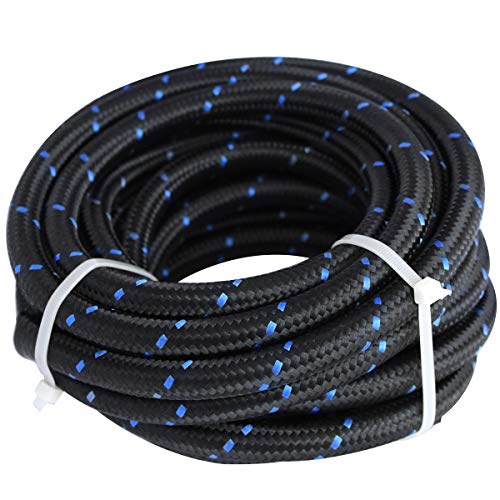 6AN 20 Ft Universal Braided Stainless Steel CPE Oil Gas Fuel Line Filler Feed Hose Ends Kit (Blue & black)
