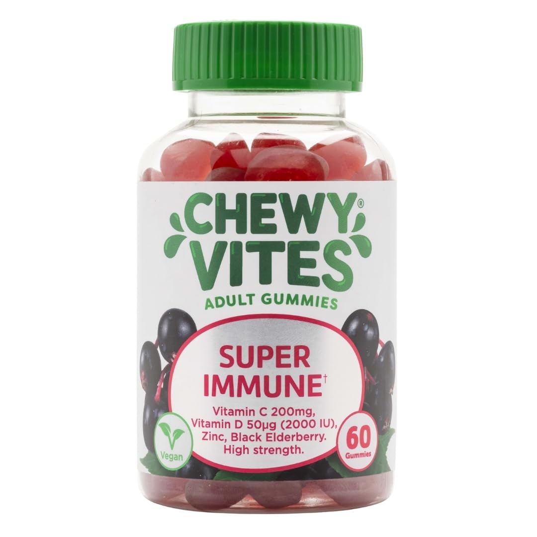 Chewy Vites Adult Super Immune, 60 Multivitamin Gummies, Extra-Strength Vitamin D 2000 IU, 200mg Vitamin C, 8mg Zinc, Elderberry, 2 Months Supply, Real Fruit Juice, Vegan, Elderberry Flavour — image 1