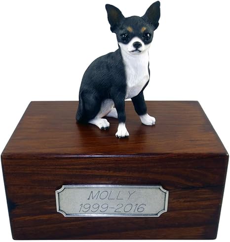 Amazon Com Conversation Concepts Beautiful Paulownia Small Wooden Urn With Black White Chihuahua Figurine Personalized Pewter Engraving Pet Supplies