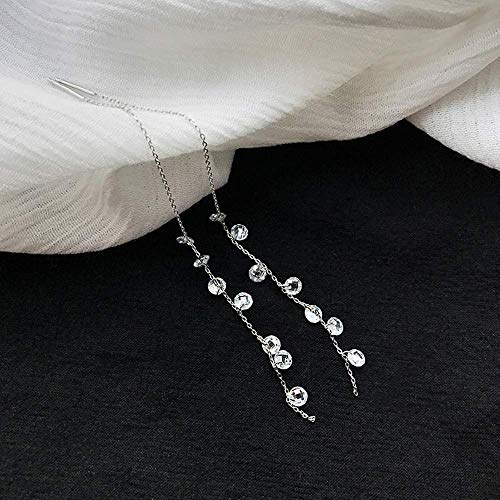 925 Sterling Silver Tassel Drop Earrings Long CZ Droplet Dangle Threader Earrings for Women