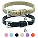 PUPTECK 2 PCS Soft Genuine Leather Cat Kitten Collar with Bells Adjustable for Girl Boy Cats Puppy - Black, Khaki