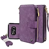 Galaxy S8 Case, CORNMI Wallet Case 14 Card Slot Wristlet Replacement Shoulder Strap Flip Stand Leather Zipper Purse Detachable Magnetic Case For Galaxy S8 5.8