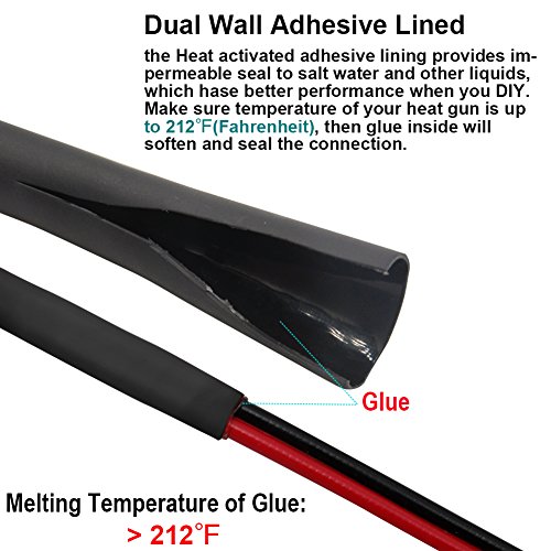 2 Pack 3/4'' Heat Shrink Tubing, 3:1 Adhesive-Lined Heat Shrinkable Tube Black & Red 4 Feet by MILAPEAK - Thumbnail 2