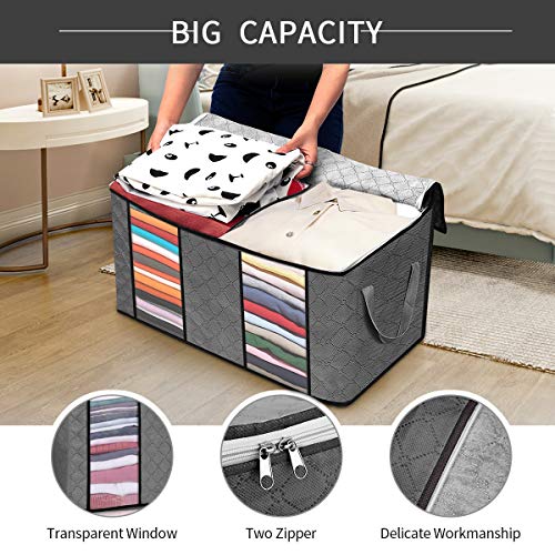 king do way Clothes Storage Bags 23.6" x 16.9" x 13.7" 2 Section Large Capacity Comforter Storage Bags with Strengthen Handle, Clear Window, Zipper for Clothes, Blankets, Closets, Bedrooms,