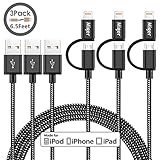 Miger (3Pack) MFi Certified 2 in 1 6.5Ft 2.4A iPhone Charging Cable, Lightning and Micro USB Charger Cord Nylon Braided Sync and Charge Cord Compatible with iPhone, iPad/iPod and Samsung(Black+White)