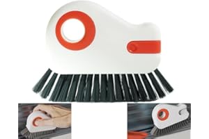 MINTIML 2 in 1 Groove Cleaning Brush Window Track Cleaning Tools,Grout Cleaner Tool Grip Brush for Sliding Door Track,Multifunction Hard Bristle Crevice Cleaning Brush with Hidden Scrape (1, Orange)