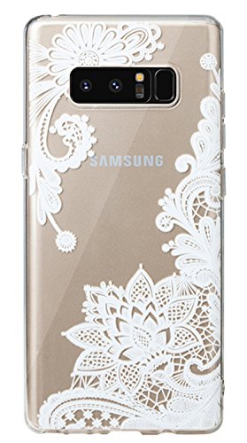 Galaxy Note 8 Case, 3Cworld Ultra Thin Clear Art Pattern Crystal Gel TPU Rubber Flexible Slim Skin Soft Case for Samsung Galaxy Note 8 (Floral White)