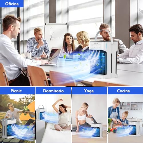 Mini Portable Air Conditioner, 1100 ml Air Cooler, 3 Speeds, 3 Mists, 2-8H Timed, 7 LED Portable Air Conditioner for Bedrooms, Offices (10W)