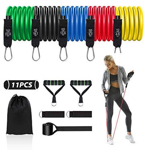 Resistance Bands Set, 11 Pack Expander Tube Exercise Bands for Women