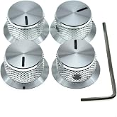 4-Pack Set Screw Style Aluminium Potentiometer Knobs 1/4" Universal Top Hat Knobs Bell Volume Tone Control Knobs for Guitar/Bass/AMPS/Preamps Silver with Indicator