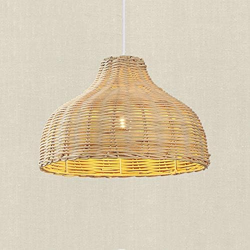 CGJDZMD Antique Natural Pendant Light with Handmade Rattan Shade LED Chain-Adjustable Pendant Ceiling Hanging Light for Kitchen Island, Restaurants, Hotels and Shops Decor (Color : Wood Color)