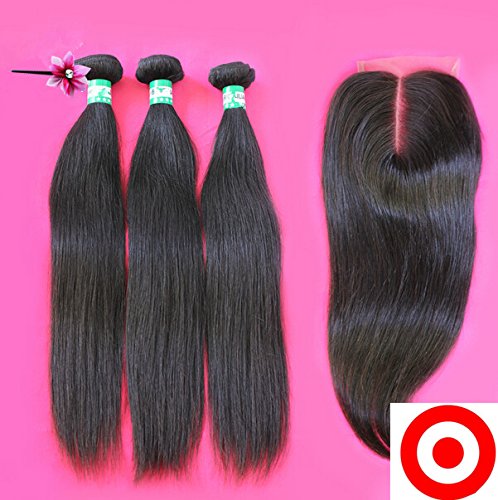 2018 Popular 8A Mid-Part Indian Virgin Remy Weave Hair Human Bundles With Lace Closure Straight Natural Color18"closure+24"26"26"weft