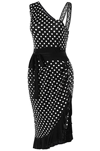KISSMODA Womens Sleeveless Side Slit Ruffles Fitted Dresses Off The Shoulder Midi Pencil Formal Dresses Black X-Large