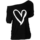 MAGICMK Women Casual Plus Size Lips Print Off Shoulder T-Shirt Tops