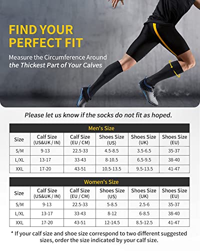 CAMBIVO 2 Pairs Graduated Compression Socks for Women and Men 20-30 mmHg, Elastic Compression Non-Slip Socks for Sports, Running, Recovery, Anti-thrombus, Varicose Veins, Airplane Travel