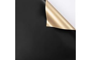 BBJ WRAPS Double Sided Golden Flower Wrapping Paper Waterproof Gift Packaging Florist Bouquet Wraps, 20 Sheets 23.6X23.6 Inch (Black)