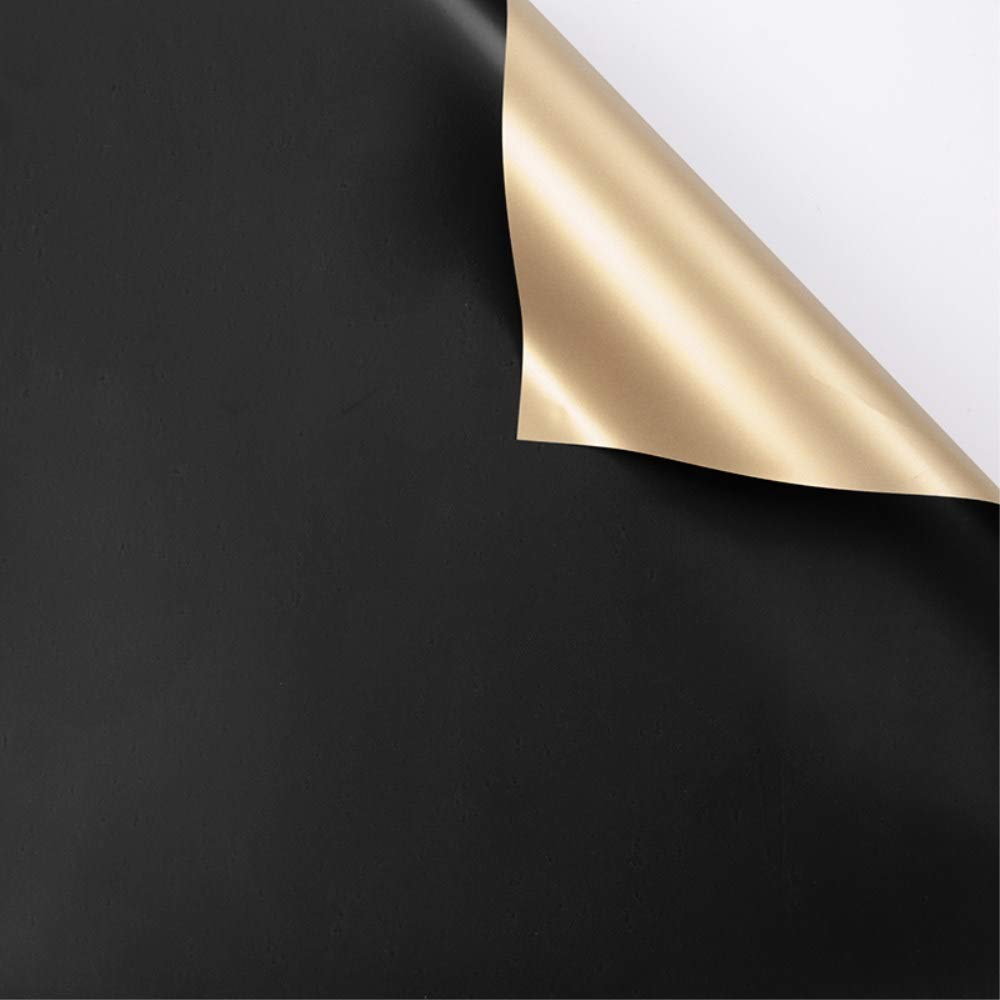 BBJ WRAPS Double Sided Golden Flower Wrapping Paper Waterproof Gift Packaging Florist Bouquet Wraps, 20 Sheets 23.6X23.6 Inch (Black)
