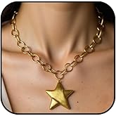 Lyfange Chunky Star Necklace for Women Gold Big Star Pendant Necklace Silver Statement Chain Necklace Adjustable Thick Bold Necklace Chunky Trendy Jewelry