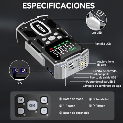 Motor de arranque da bateria do carro 8000A, compressor de ar de 150PSI, motor de arranque para o veículo (todo a gasolina ou diesel de 10L), arranque de 12V com LED de 400 lúmens