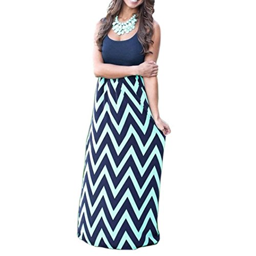 kaifongfu Womens Dress, Striped Long Boho Dress Lady Beach Summer Sundrss Maxi Dress Plus Size (M, Navy)