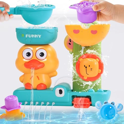 Toys for 1 year old, toys bathtub baby toys 18 months pool water games baby includes 1 ladle for water and 3 stackable cups of animals gift baby boys girls 1 2 3 years
