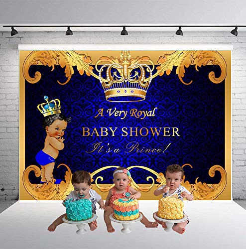 Daniu Royal Prince Baby Shower Backdrop Black Boy Gold Crown
