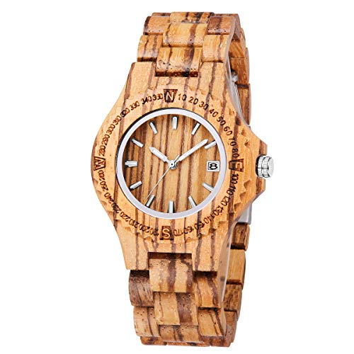 LJ Exclusives Womens Wooden Watch Wood Wrist Watch with Natural Zebrawood Japanese Analog Quartz Movement Lightweight Handmade Casual Watches for womenn
